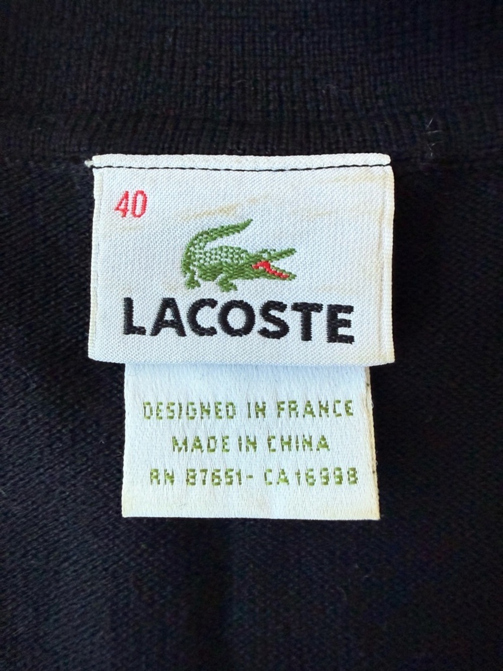 Vintage Lacoste Black Wool Short Sleeve Polo Shirt Sweater - US 8 (40) - Picture 4 of 6